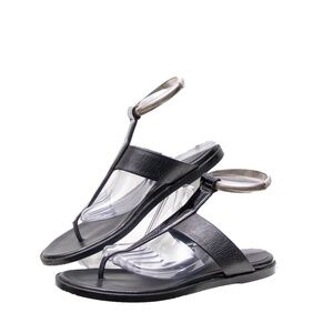 Julia Haart x La Perla‎ Black Leather T-Bar Sandals – Size 39 EU / 6 UK / 9 US